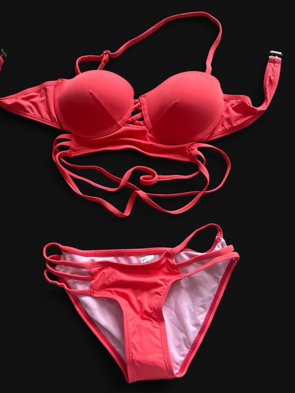 Women’s Strappy Coral Bikini Set - Push-Up Top & Bottom